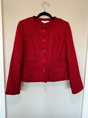 Pendleton Red Tweed Round-Neck Button Jacket